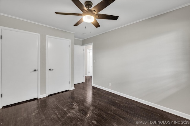 5941 S Utica Ave, Tulsa, OK 74105 - unfurnished bedroom with wood finished floors, ornamental molding, and ceiling fan