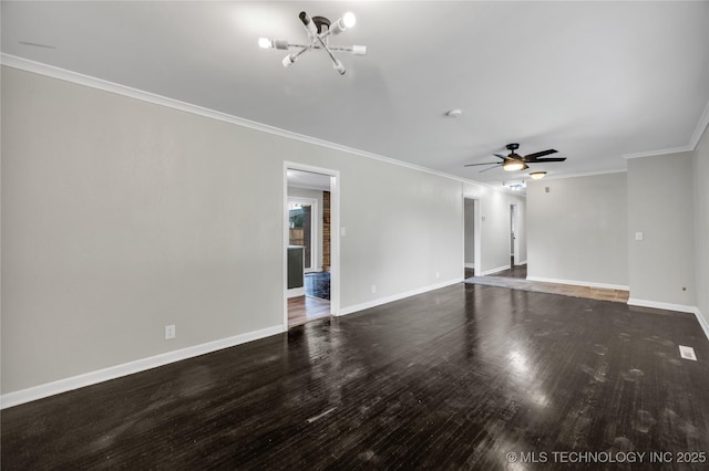 5941 S Utica Ave, Tulsa, OK 74105 - unfurnished living room featuring wood finished floors, crown molding, a chandelier, and a ceiling fan