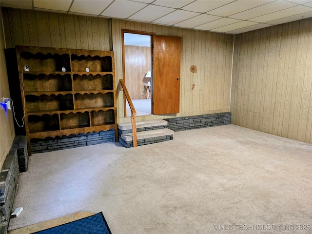 6850 E County Road 553, Kansas, OK 74347 - below grade area with carpet floors, wooden walls, and a paneled ceiling