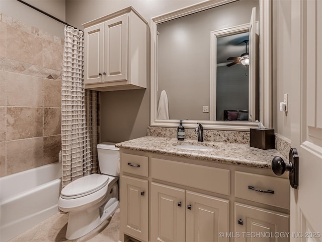 10741 S 93rd E Ave, Tulsa, OK 74133 - bathroom featuring vanity, ceiling fan, and shower / tub combo with curtain
