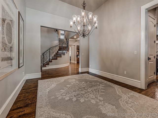 10741 S 93rd E Ave, Tulsa, OK 74133 - foyer entrance with wood finished floors, stairway, and a chandelier