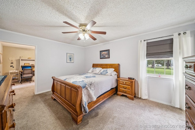 16 Big Bluff St, Pryor, OK 74361 - bedroom with light colored carpet, crown molding, a desk, a textured ceiling, and ceiling fan