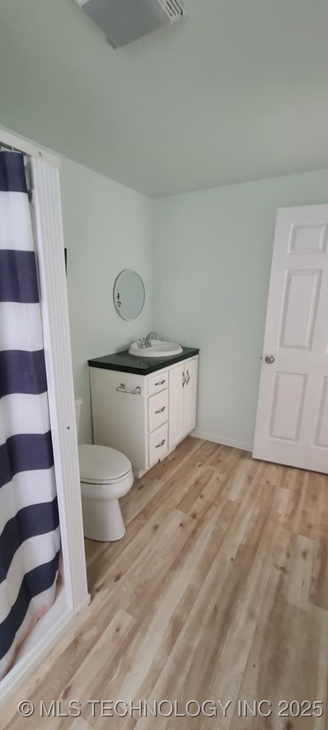 1763 Bryan St, Westville, OK 74965 - bathroom featuring wood finished floors, vanity, and a shower with shower curtain