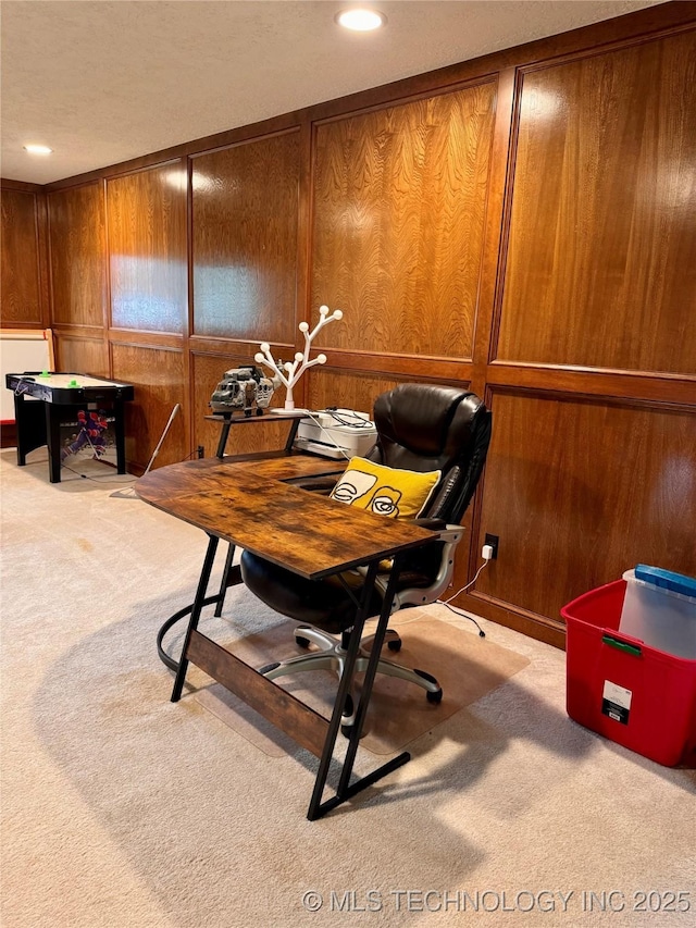 8448 S Florence Ave, Tulsa, OK 74137 - office featuring carpet floors, wooden walls, and recessed lighting