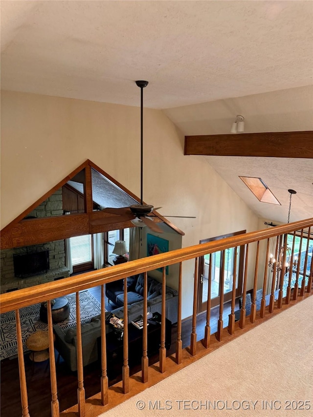 8448 S Florence Ave, Tulsa, OK 74137 - staircase with lofted ceiling, carpet, and ceiling fan