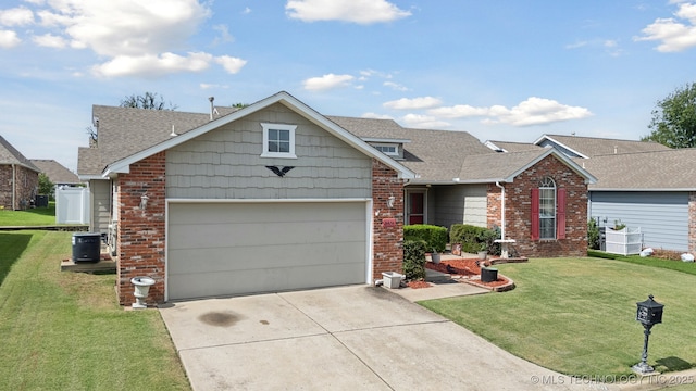 8931 E 62nd Pl, Tulsa, OK 74133 - traditional-style home featuring brick siding, concrete driveway, an attached garage, roof with shingles, and a front lawn