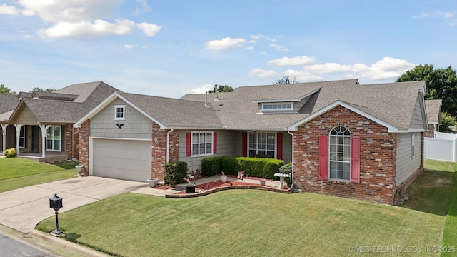 8931 E 62nd Pl, Tulsa, OK 74133 - view of front of property featuring brick siding, concrete driveway, a shingled roof, and a garage