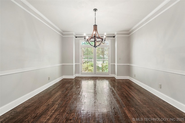 10150 S Maplewood Ave, Tulsa, OK 74137 - unfurnished dining area with a chandelier, crown molding, and dark wood-style flooring