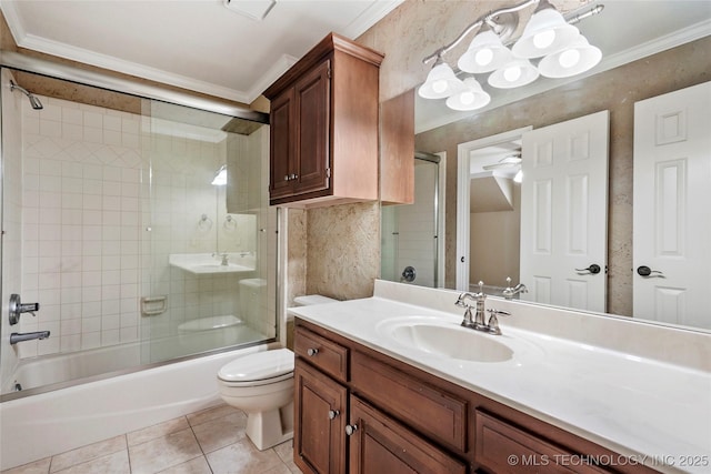 10150 S Maplewood Ave, Tulsa, OK 74137 - bathroom featuring ornamental molding, vanity, combined bath / shower with glass door, and tile patterned floors