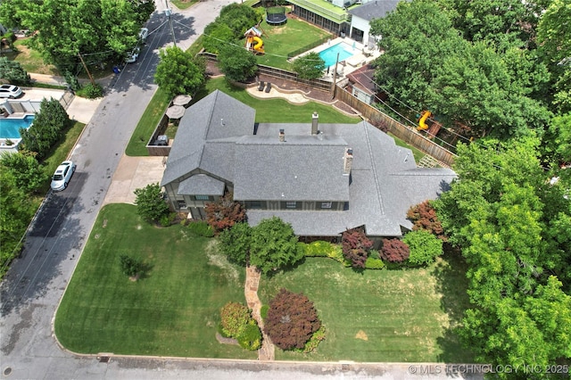 1111 E 24th Pl, Tulsa, OK 74114 - view from above of property with a pool area