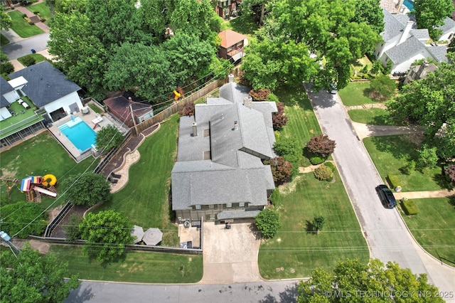 1111 E 24th Pl, Tulsa, OK 74114 - aerial perspective of suburban area with a pool