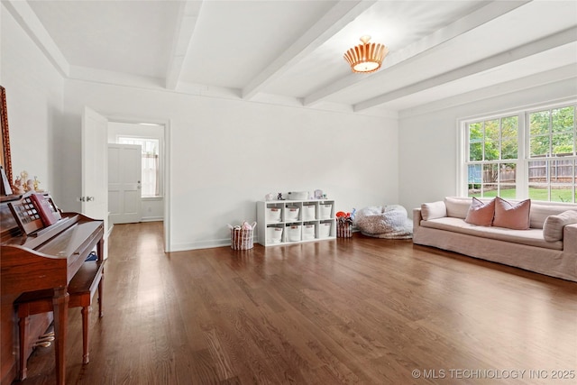 1111 E 24th Pl, Tulsa, OK 74114 - living room with wood finished floors and beam ceiling