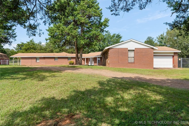 39827 Morris Creek Rd, Howe, OK 74940 - view of front of home featuring dirt driveway, a garage, and brick siding