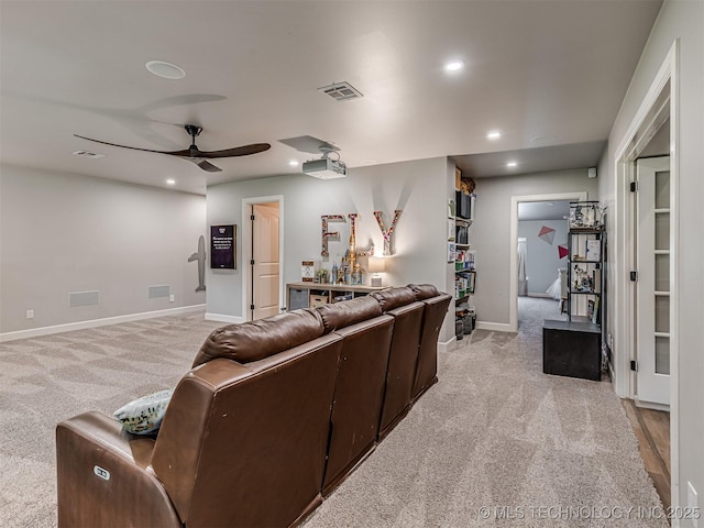 20853 S 81st Ave W, Mounds, OK 74047 - living area with light colored carpet, a ceiling fan, and recessed lighting