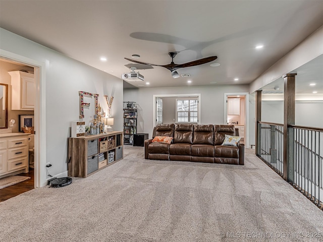 20853 S 81st Ave W, Mounds, OK 74047 - living area featuring ceiling fan, recessed lighting, carpet floors, and ornate columns