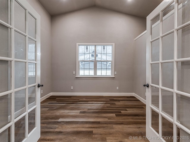 20853 S 81st Ave W, Mounds, OK 74047 - empty room featuring french doors, dark wood-style floors, and vaulted ceiling
