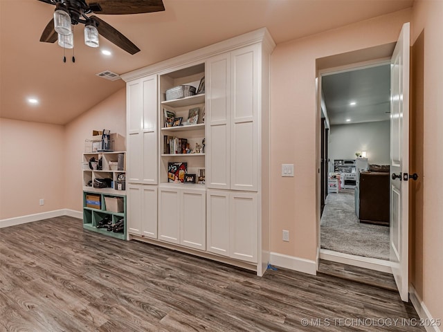 20853 S 81st Ave W, Mounds, OK 74047 - empty room with dark wood finished floors, a ceiling fan, lofted ceiling, and recessed lighting