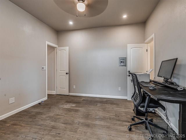 20853 S 81st Ave W, Mounds, OK 74047 - home office with ceiling fan, wood finished floors, and recessed lighting