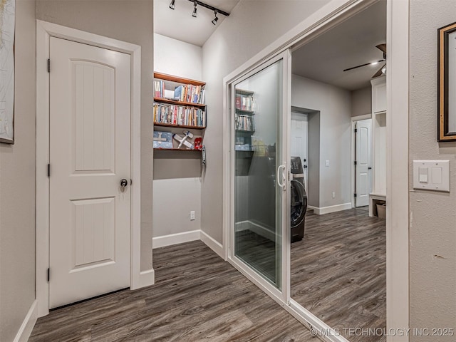 20853 S 81st Ave W, Mounds, OK 74047 - hallway with dark wood-style flooring and track lighting