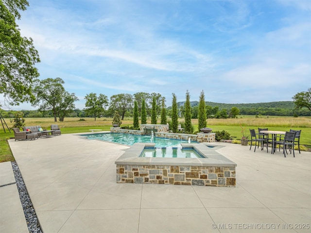 20853 S 81st Ave W, Mounds, OK 74047 - outdoor pool featuring an in-ground hot tub, a patio area, an outdoor living space, and a yard