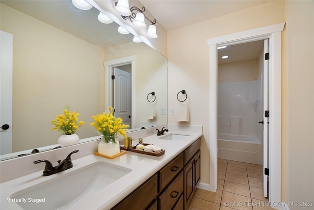 16511 S 4230th Rd, Claremore, OK 74017 - bathroom with tile patterned floors, double vanity, and bathing tub / shower combination