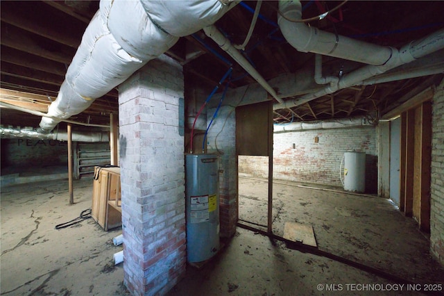 919 S 2nd St, Mcalester, OK 74501 - unfinished basement featuring water heater and brick wall