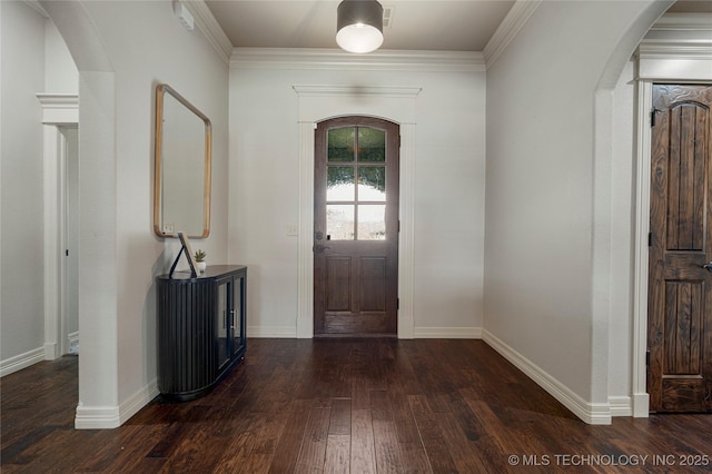 7180 E 179th St S, Bixby, OK 74008 - entryway featuring arched walkways, dark wood-type flooring, and crown molding