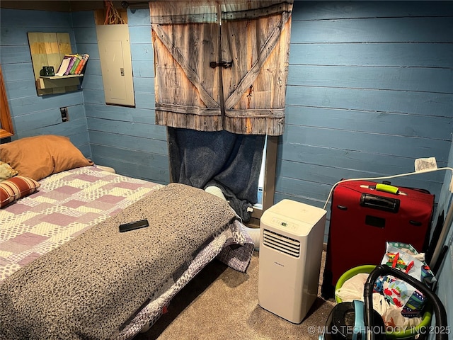 465385 E 981st Rd, Sallisaw, OK 74955 - bedroom with electric panel and wood walls