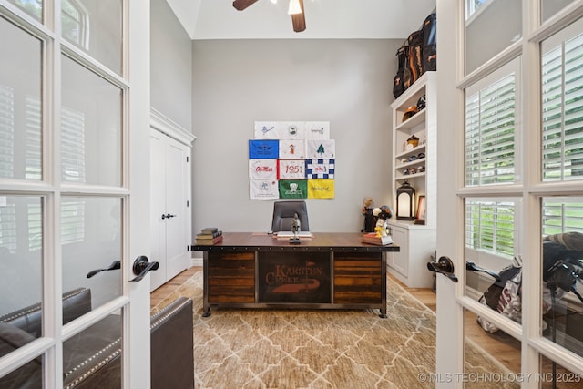 6140 E 140th St S, Bixby, OK 74008 - office with french doors and a ceiling fan