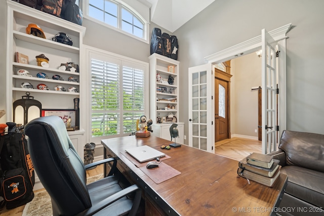 6140 E 140th St S, Bixby, OK 74008 - office area with french doors, healthy amount of natural light, and high vaulted ceiling