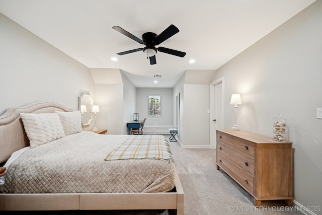 6140 E 140th St S, Bixby, OK 74008 - bedroom with light carpet, recessed lighting, and ceiling fan