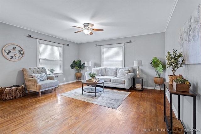 1809 Robison, Ardmore, OK 73401 - living area featuring healthy amount of natural light, a ceiling fan, wood finished floors, and ornamental molding
