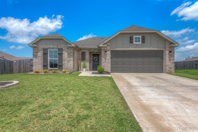 13009 E 124th Ct, Collinsville, OK 74021 - view of front of house featuring board and batten siding, a garage, concrete driveway, roof with shingles, and brick siding