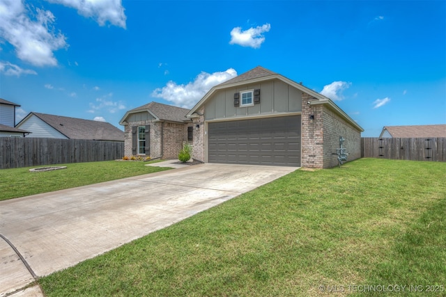 13009 E 124th Ct, Collinsville, OK 74021 - ranch-style home featuring board and batten siding, brick siding, driveway, and an attached garage