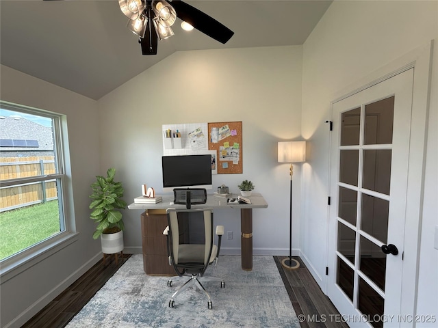 8940 E 161st Pl S, Bixby, OK 74008 - home office featuring wood finished floors, lofted ceiling, and ceiling fan