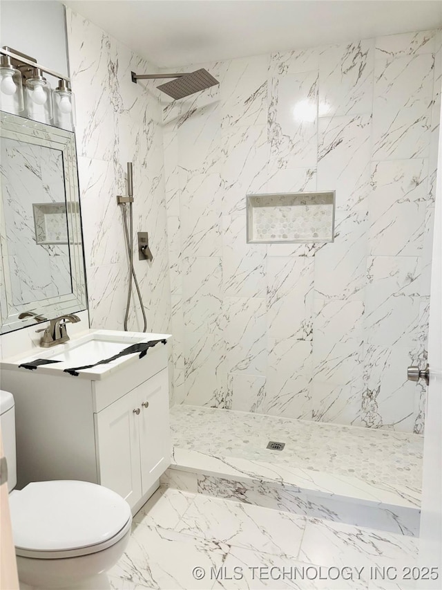 3622 S 82nd E Ave, Tulsa, OK 74145 - bathroom with vanity, a marble finish shower, and marble finish flooring