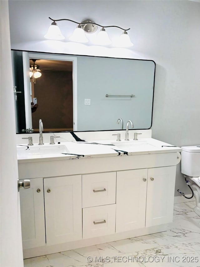 3622 S 82nd E Ave, Tulsa, OK 74145 - bathroom with marble look tiles and double vanity