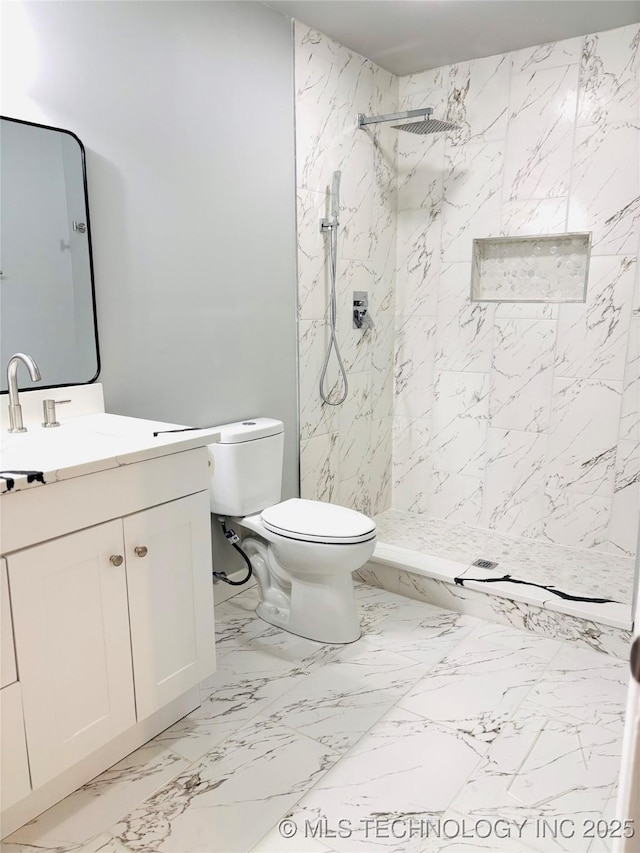 3622 S 82nd E Ave, Tulsa, OK 74145 - bathroom featuring marble look tile flooring, vanity, and a marble finish shower