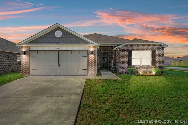 7506 E 159th St S, Bixby, OK 74008 - ranch-style home featuring brick siding, an attached garage, a yard, and driveway