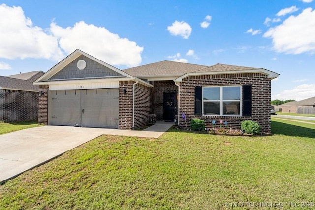7506 E 159th St S, Bixby, OK 74008 - single story home featuring brick siding, a garage, a front lawn, and concrete driveway