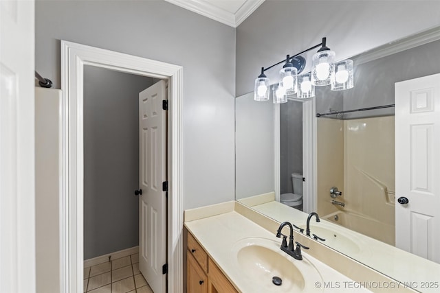 10295 E Rose Glen Dr, Claremore, OK 74019 - full bath featuring vanity, ornamental molding, shower / bathtub combination, and tile patterned flooring