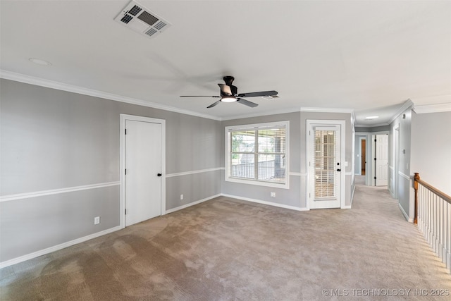 10295 E Rose Glen Dr, Claremore, OK 74019 - carpeted spare room with crown molding and a ceiling fan