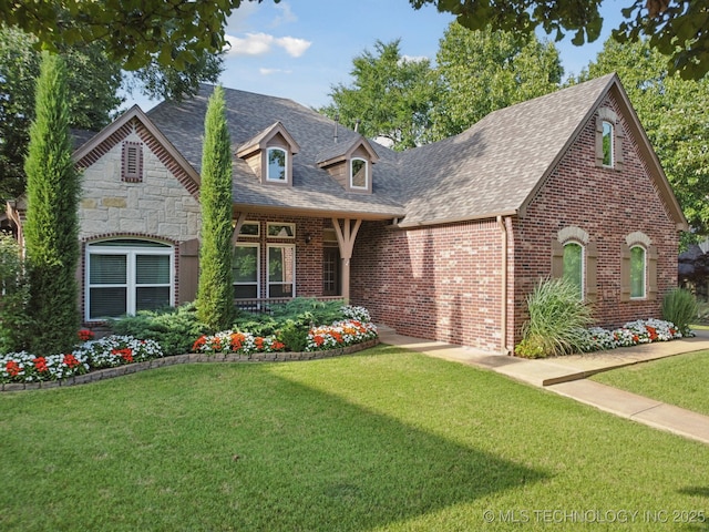 701 E 119th St, Jenks, OK 74037 - view of front of property featuring a front lawn, brick siding, and roof with shingles