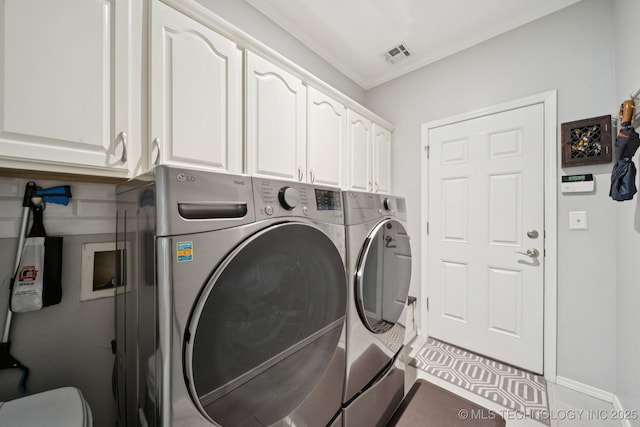 701 E 119th St, Jenks, OK 74037 - washroom with cabinet space, washer and clothes dryer, and ornamental molding