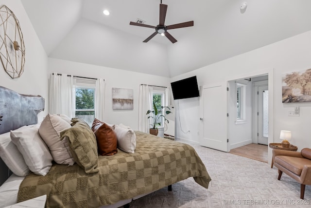 6684 E 128th St S, Bixby, OK 74008 - bedroom featuring a ceiling fan and high vaulted ceiling