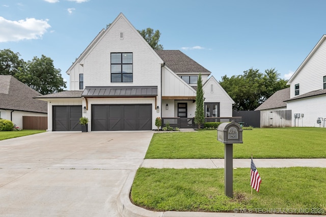 6684 E 128th St S, Bixby, OK 74008 - modern inspired farmhouse with driveway, an attached garage, a standing seam roof, and roof with shingles