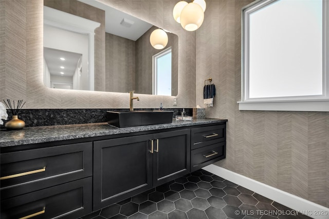 17076 S 31st E Ave, Mounds, OK 74047 - bathroom featuring wallpapered walls, vanity, and tile patterned flooring