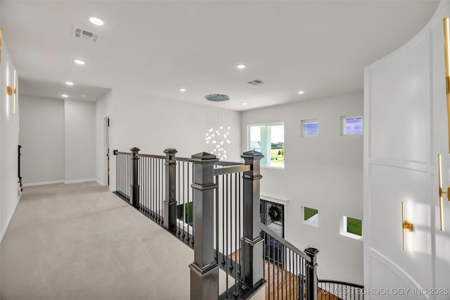 17076 S 31st E Ave, Mounds, OK 74047 - hall with an upstairs landing, carpet, and recessed lighting