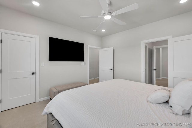 17076 S 31st E Ave, Mounds, OK 74047 - bedroom with recessed lighting, ceiling fan, and light colored carpet