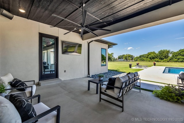 17076 S 31st E Ave, Mounds, OK 74047 - view of patio featuring ceiling fan and an outdoor pool